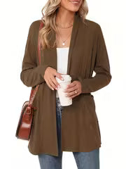Women's Light Blue Open-Front Cardigan with Pockets