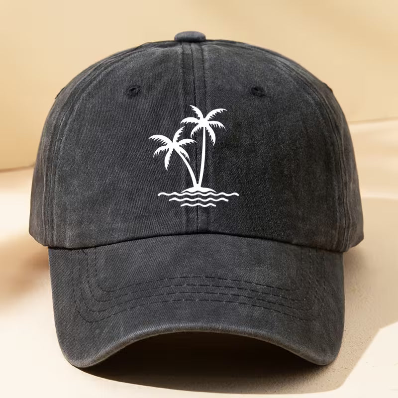 Women's Coconut Tree Print Distressed Baseball Cap