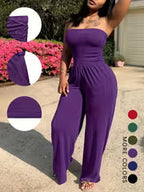 Women's Printed Tube Top Straight-Leg Jumpsuit