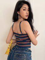Women's Rainbow Stripe Square Neck Crop Top