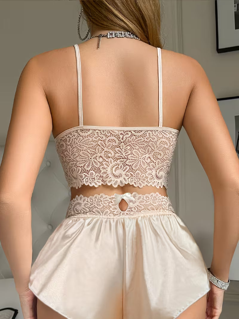 Women's Satin Lace Suspender Pajama Set