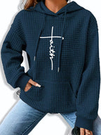 Women's Waffle Knit Graphic Print Kangaroo Pocket Hoodie