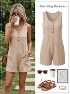 Women's Button Front Sleeveless Romper Jumpsuit
