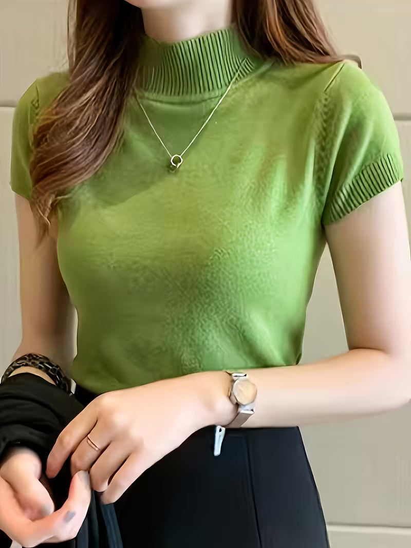 Women's Ice Fiber Half-Collar Short Sleeve Pullover