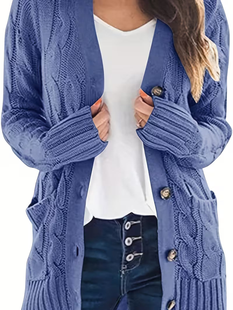 Women's Olive Green Cable Knit Cardigan
