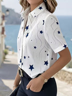 Women's Star Print Office Blouse, Short Sleeve