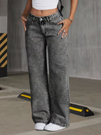 Women's Gray Snowflake Wide Leg Jeans