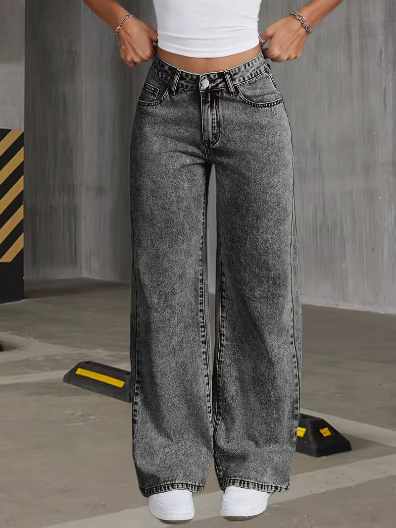 Women's Gray Snowflake Wide Leg Jeans