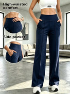 Women's High-Waist Wide-Leg Pants with Pockets