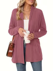 Women's Light Blue Open-Front Cardigan with Pockets