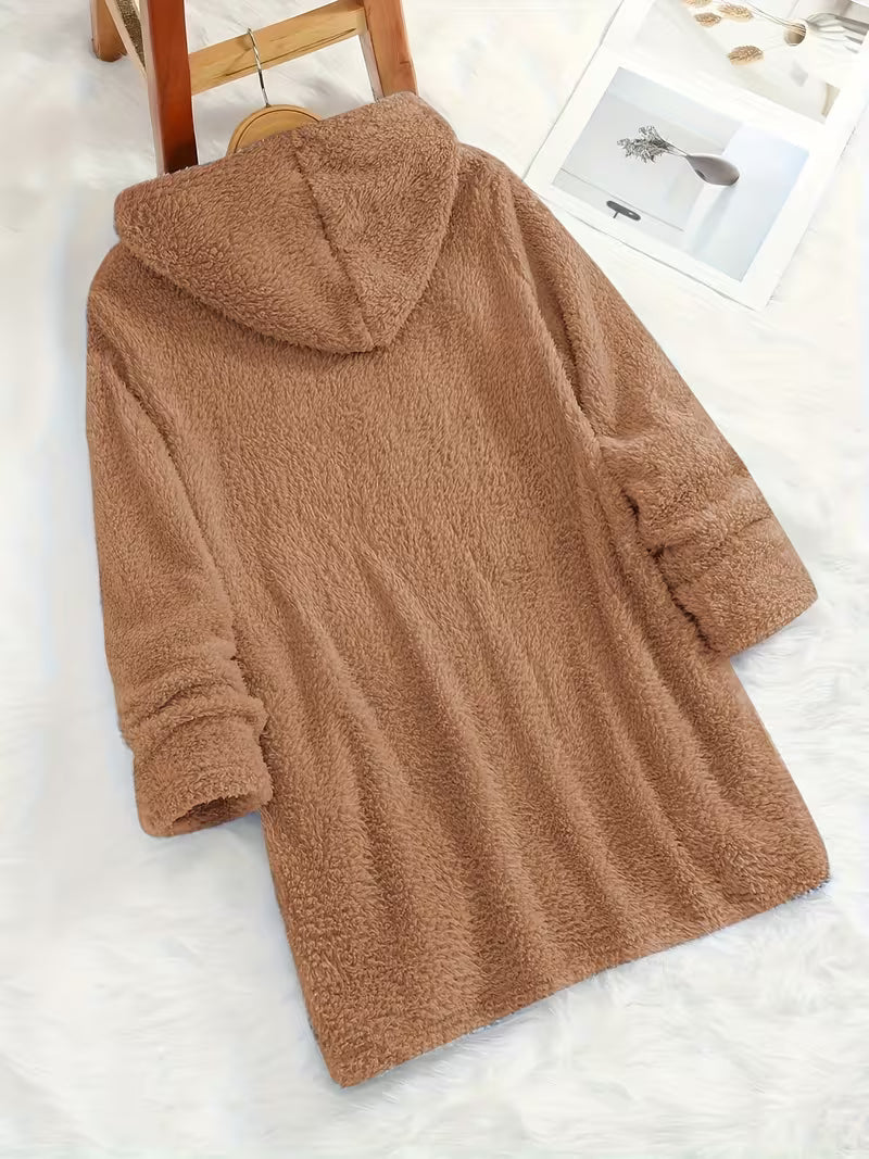 Women's Teddy Bear Print Fleece Hooded Pullover