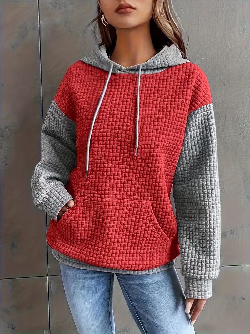 Women's Waffle Color-Block Hooded Sweatshirt