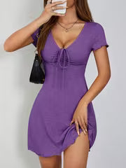 Women's Drawstring Knot Front Summer Dress