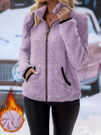 Women's Contrast Color Plush Zipper Casual Jacket