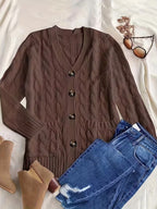 Women's Olive Green Cable Knit Cardigan
