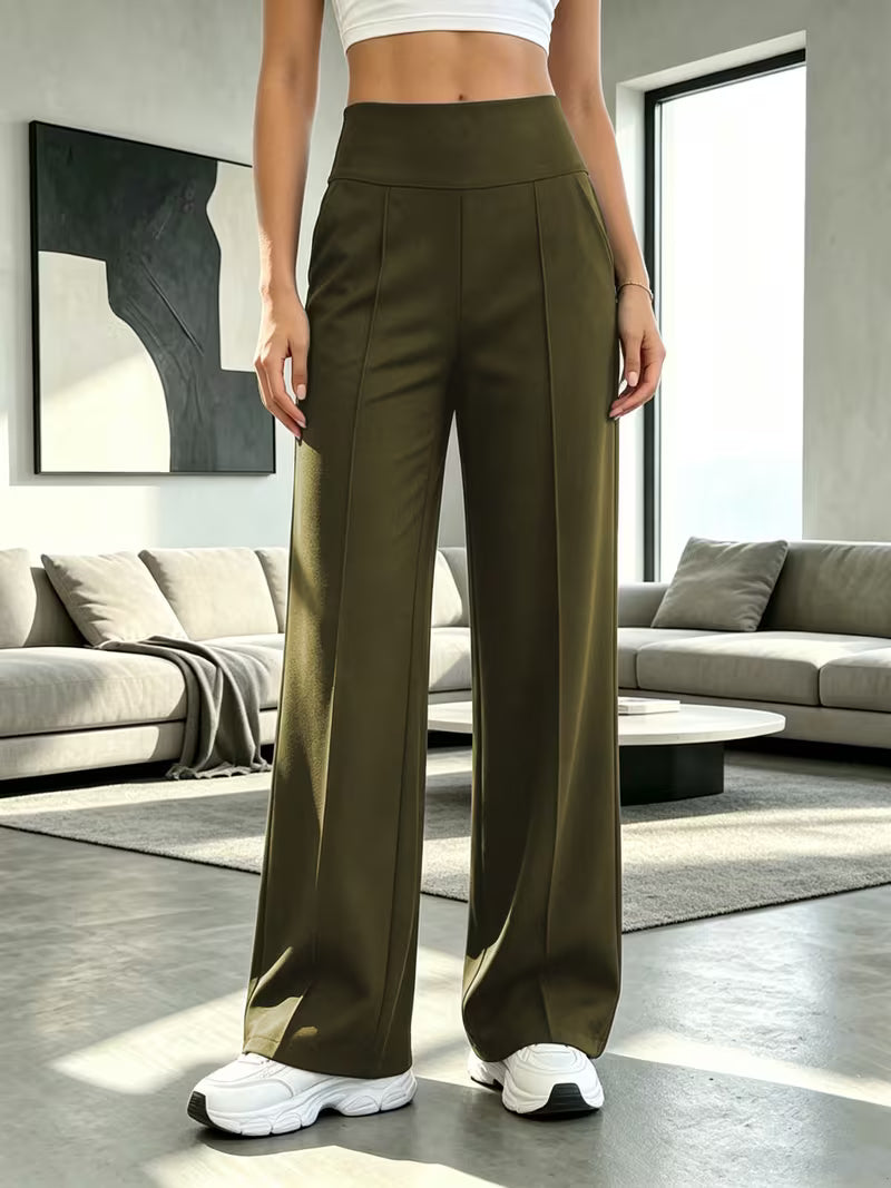 Women's High-Waist Wide-Leg Pants with Pockets