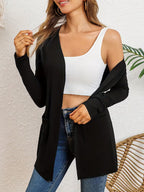 Women's Mid-Length Open-Front Cardigan, Dual Pockets