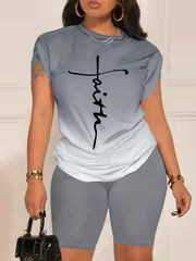 Women's Letter Print Top & Shorts Two-Piece Set