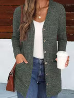 Women's Buttoned V-Neck Coat with Pockets