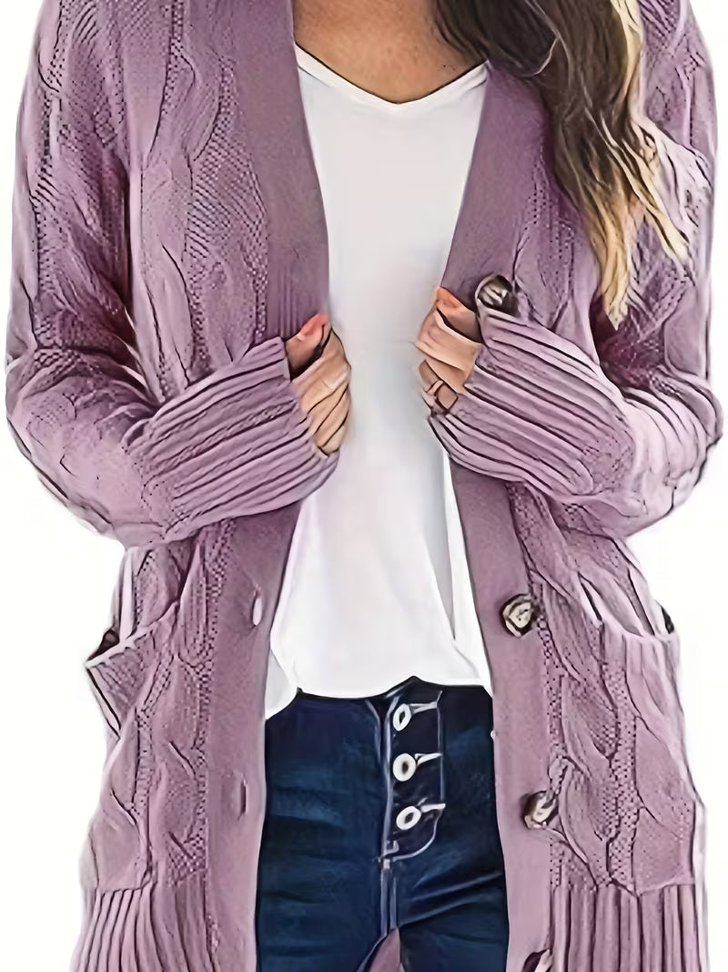 Women's Olive Green Cable Knit Cardigan