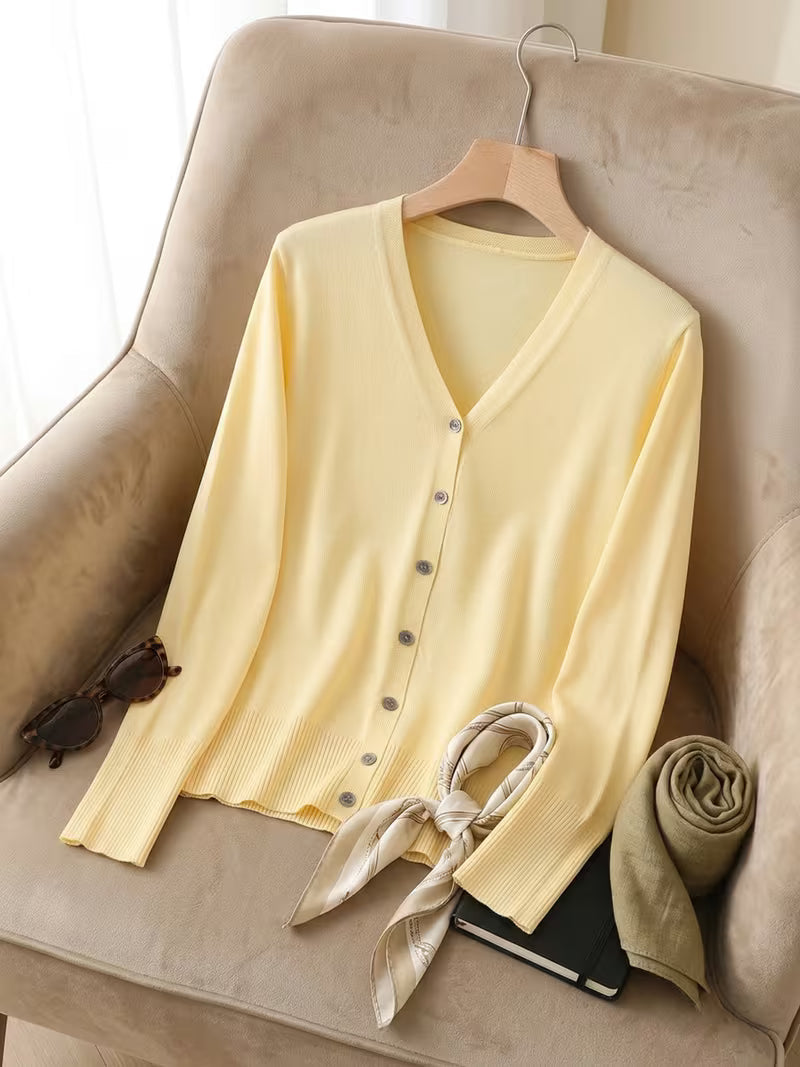 Women's Thin V-Neck Casual Sweater Cardigan