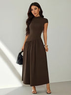Women's Stand Collar Puff Sleeve Pleated Summer Dress