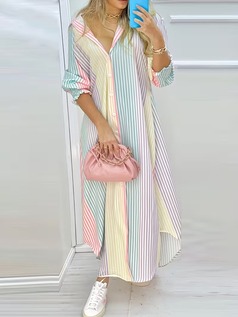 Women's Color Block Striped Shirt Dress