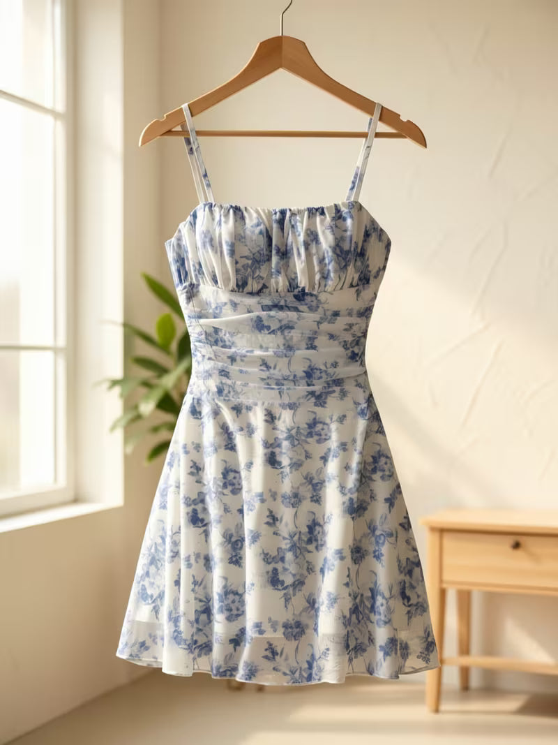 Women's Floral Mesh Backless Vacation Dress