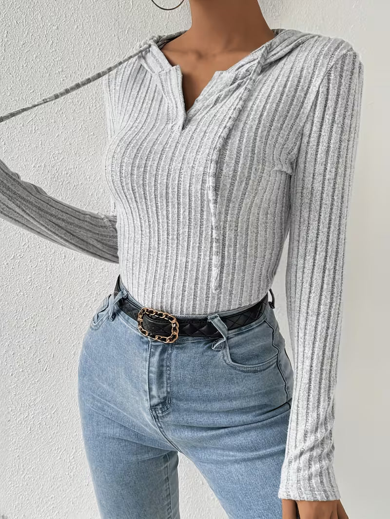 Women's Hooded Ribbed Striped Bodycon Jumpsuit