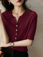 Women's Solid V-Neck T-Shirt, Lightweight Loose Fit