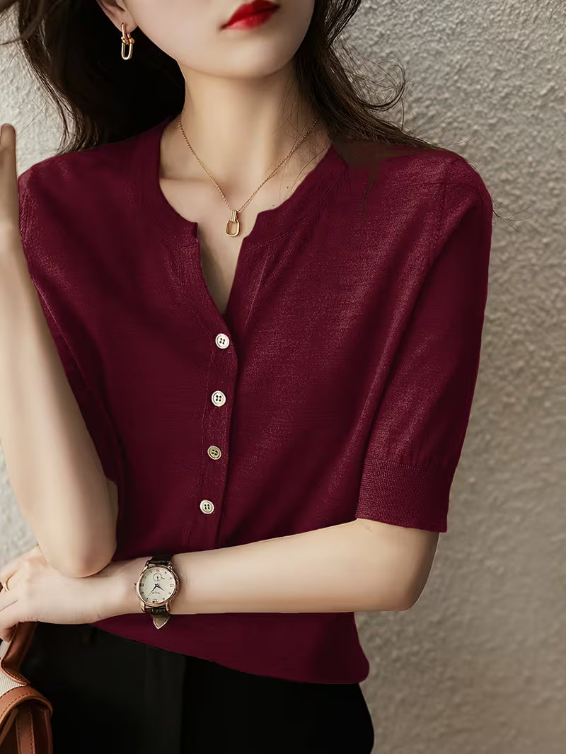 Women's Solid V-Neck T-Shirt, Lightweight Loose Fit