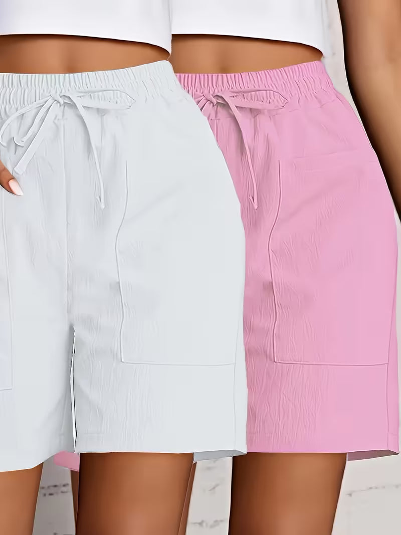 Women's Casual Drawstring Shorts, 2-Piece Set