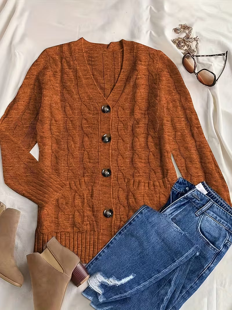 Women's Olive Green Cable Knit Cardigan