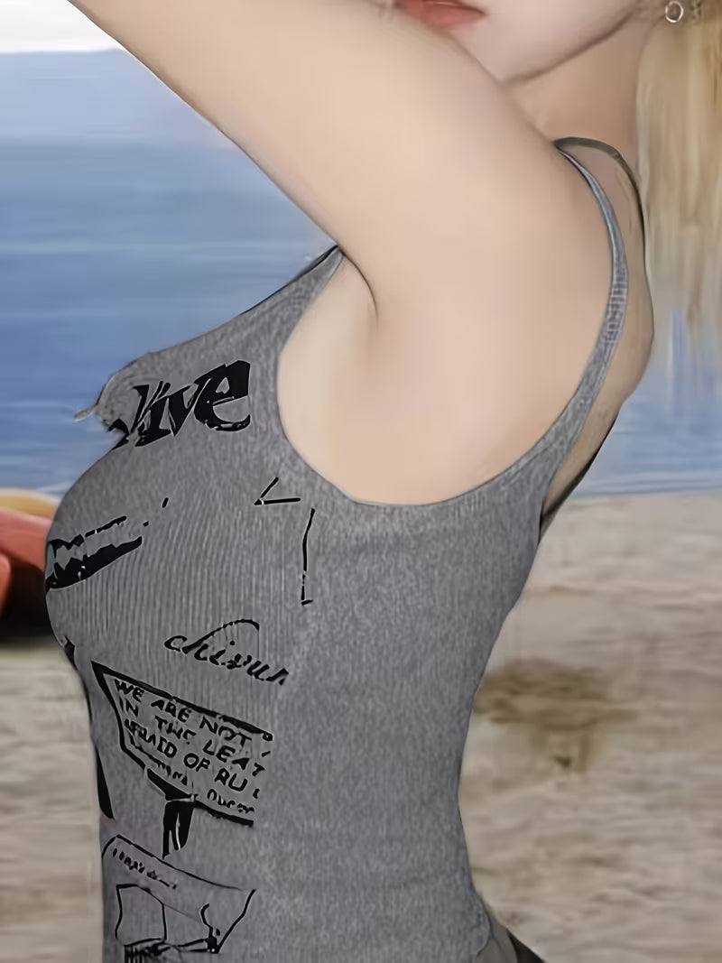 Women's Punk Print Stretch Crop Top