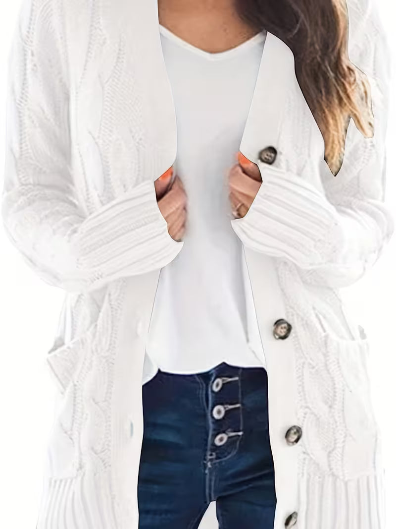 Women's Olive Green Cable Knit Cardigan