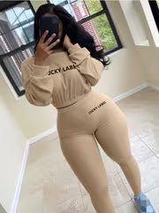 Women's Letter Embroidery Sweatshirt & Skinny Pants Set