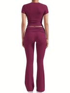 Women's Crew Neck Top & Flared Pants Set