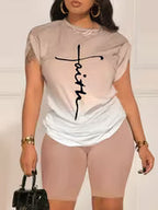 Women's Letter Print Top & Shorts Two-Piece Set