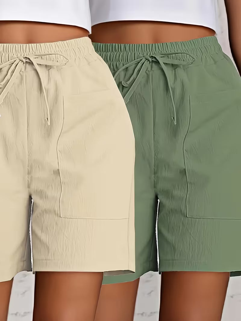 Women's Casual Drawstring Shorts, 2-Piece Set