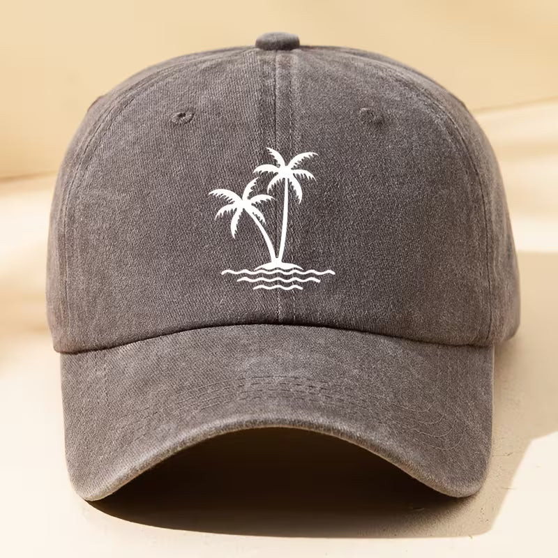 Women's Coconut Tree Print Distressed Baseball Cap