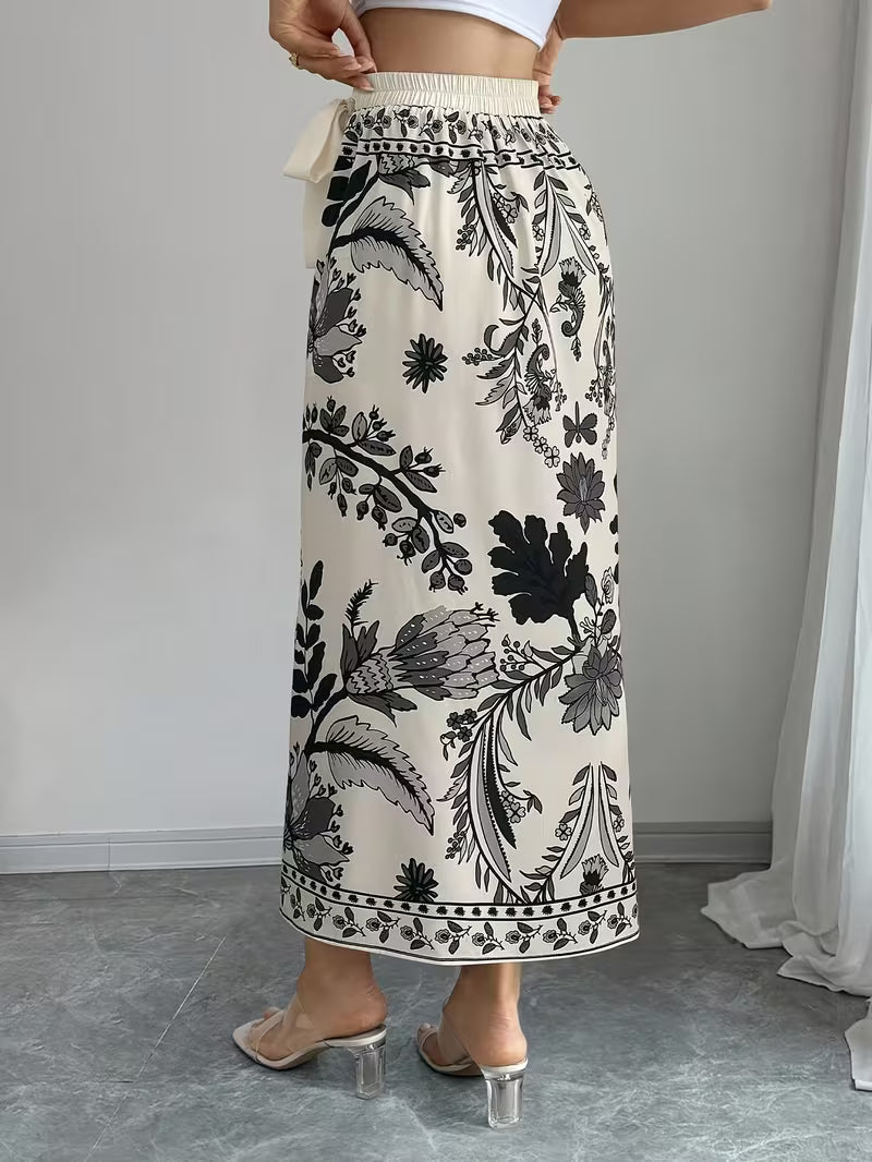 Women's Floral Print Wrap Tie Skirt, Vacation Style