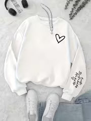 Women's Heart & Letter Print Round Neck Sweatshirt