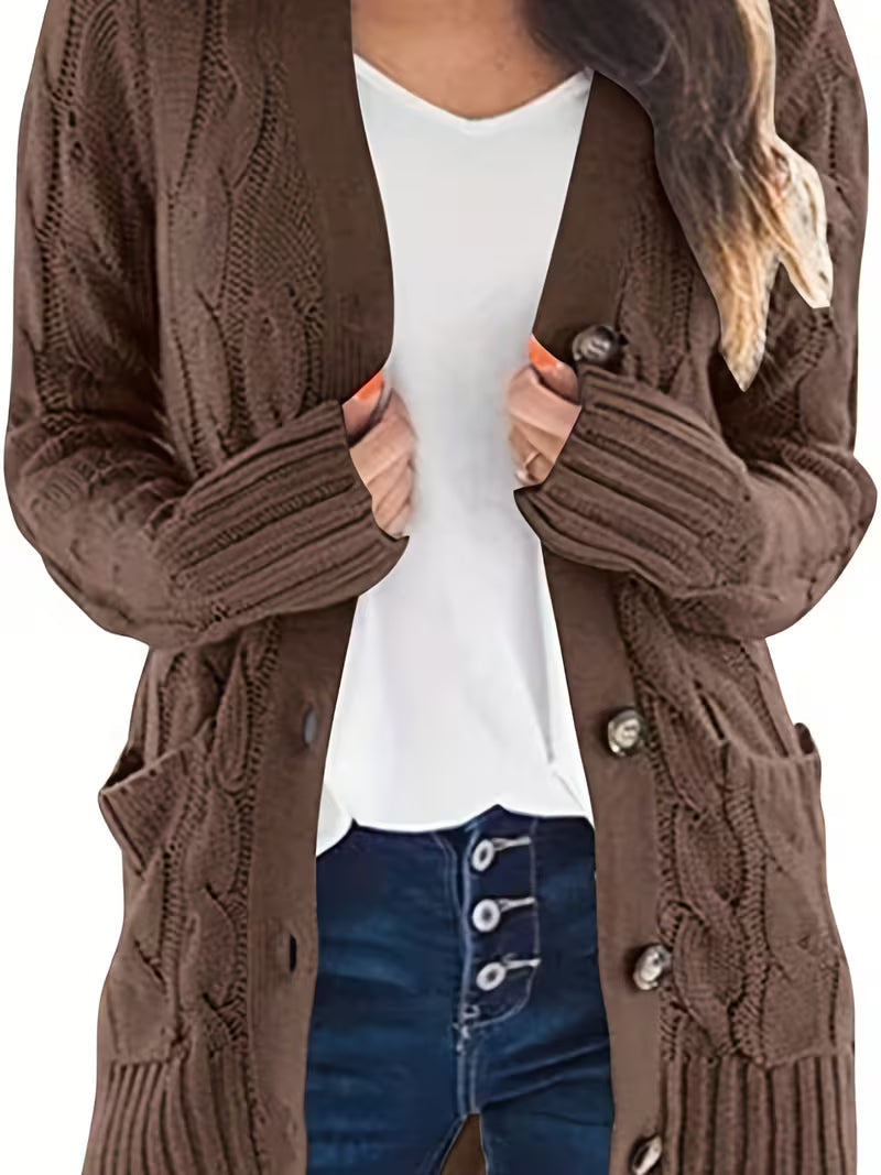Women's Olive Green Cable Knit Cardigan