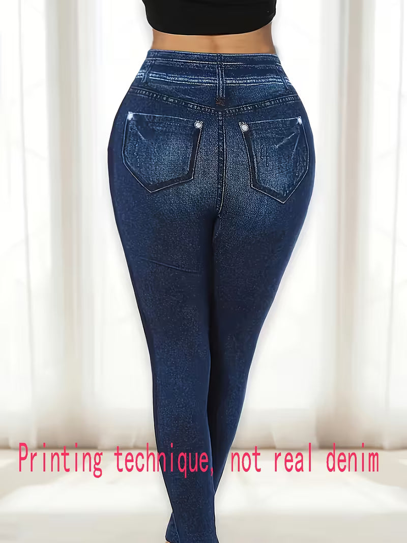 Women's Plus Size Printed Faux Denim Leggings