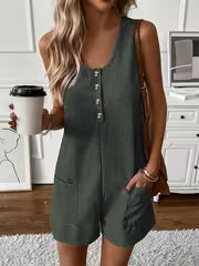 Women's Button Front Sleeveless Romper Jumpsuit
