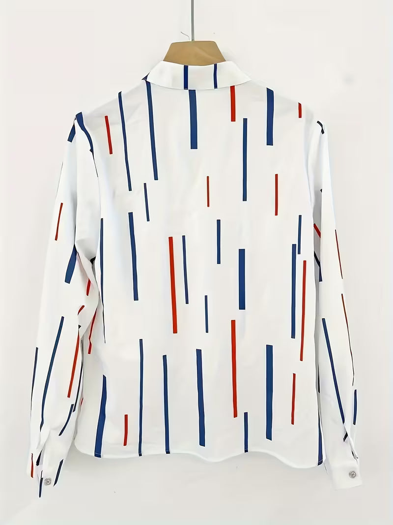 Women's Striped Long-Sleeve Shirt with Stand Collar