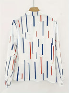 Women's Striped Long-Sleeve Shirt with Stand Collar