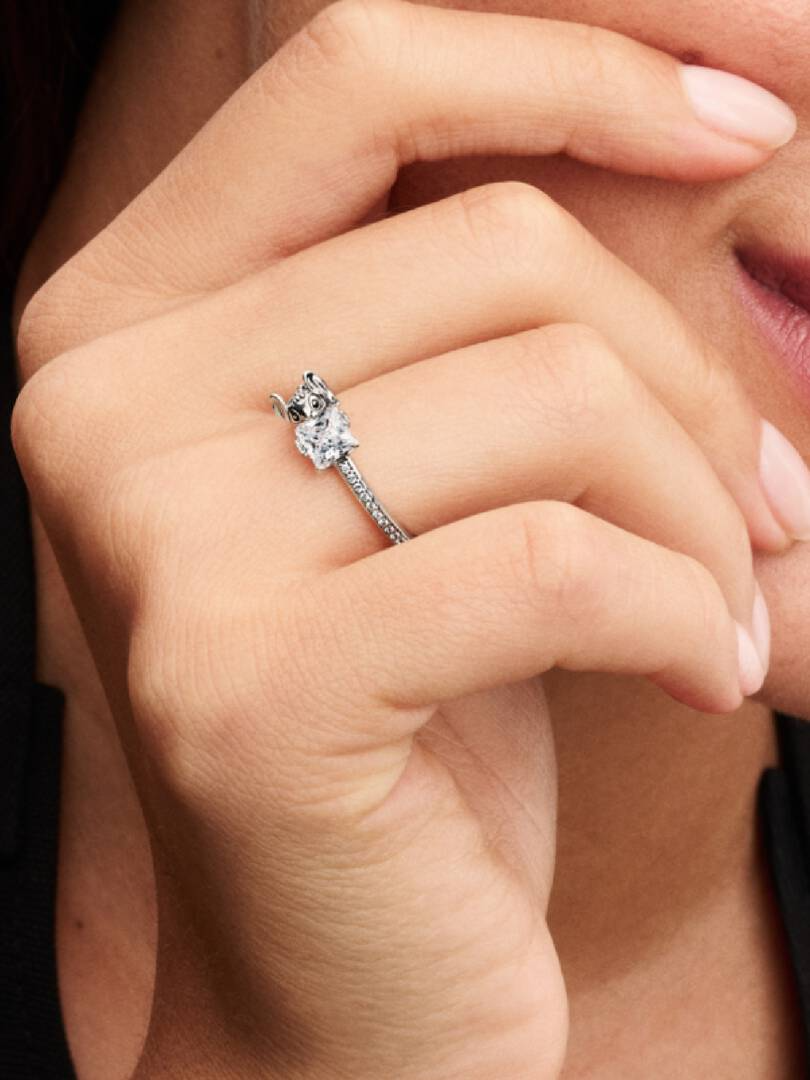Stitch 925 sterling silver ring with zircon jewelry detail