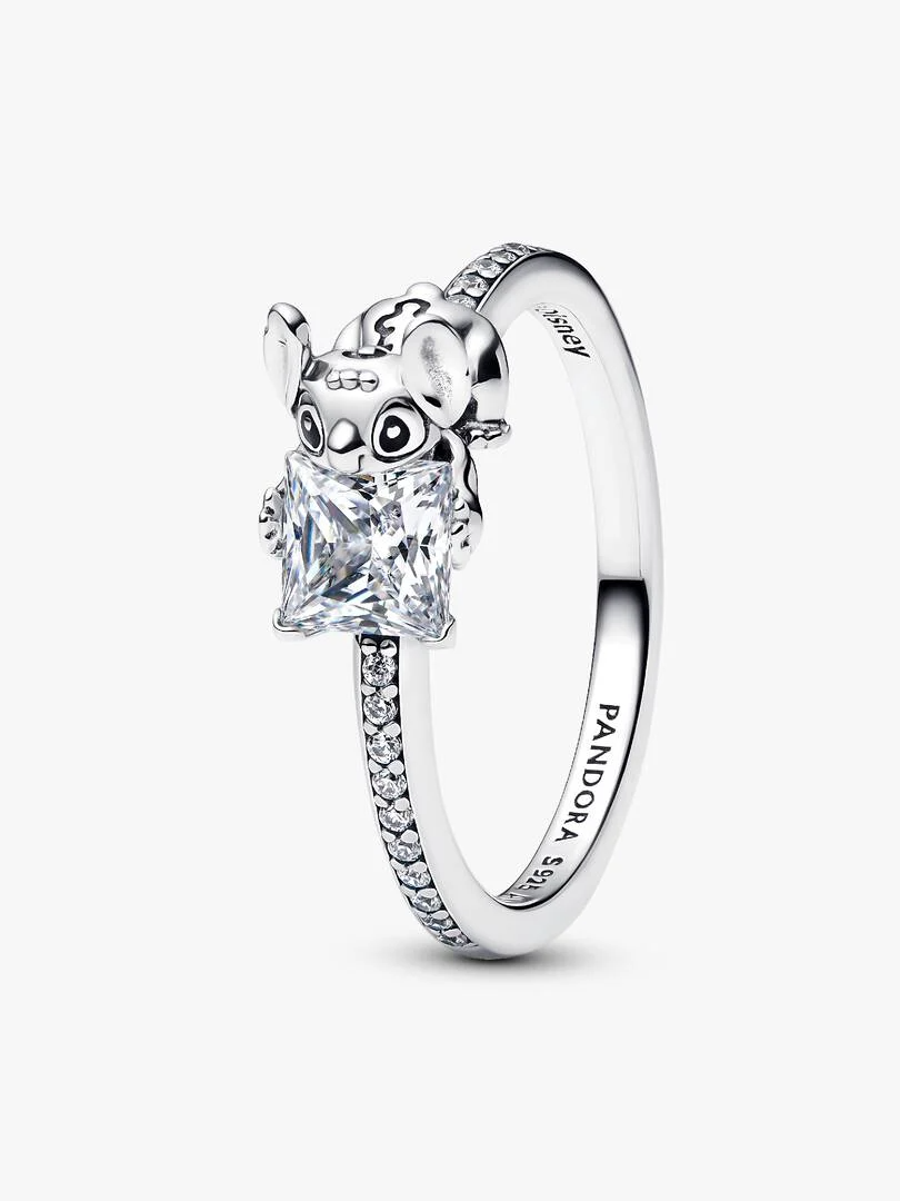 Stitch ring with dual color ripple crown and zircon detail