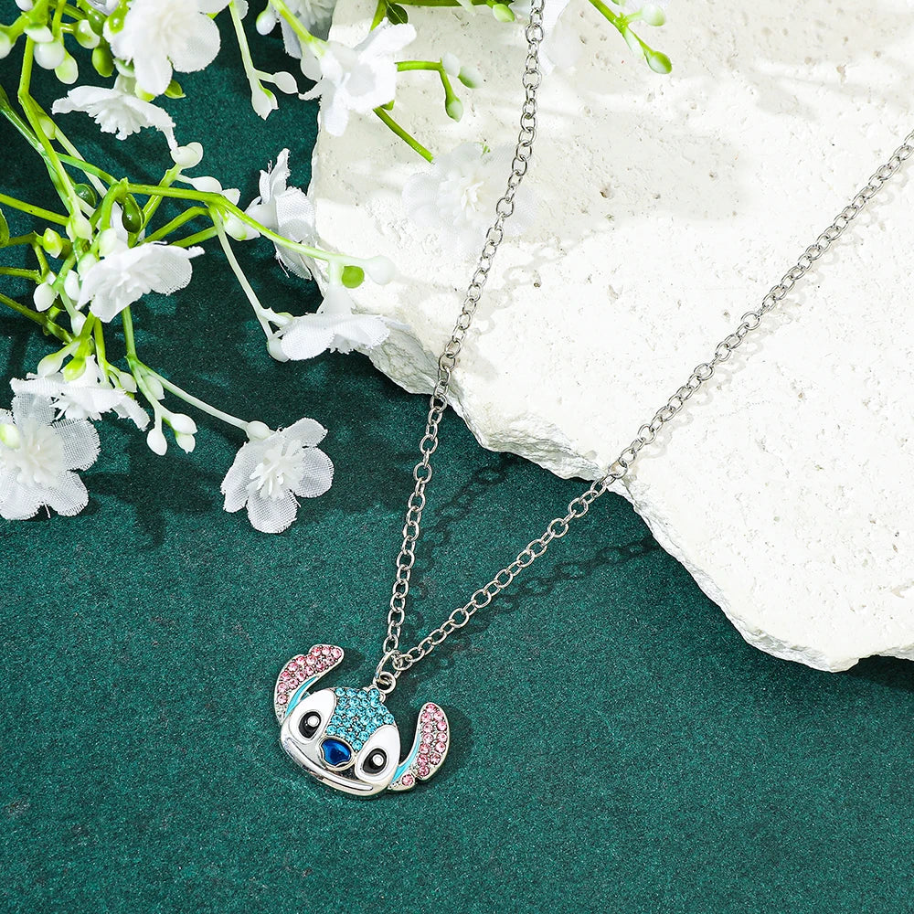 Cute Blue Cartoon Kawaii Crystal Pendant Necklace